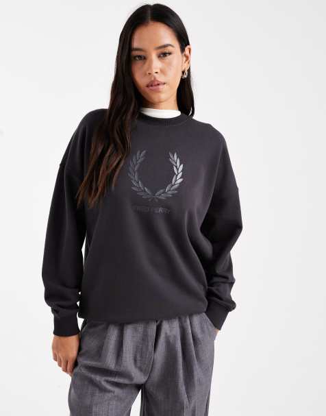 Fred Perry glitter logo sweatshirt in dark grey