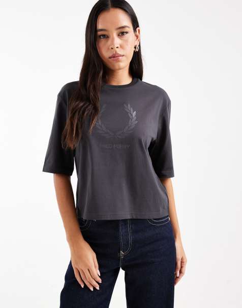 Fred Perry glitter logo t-shirt in dark grey - view 1