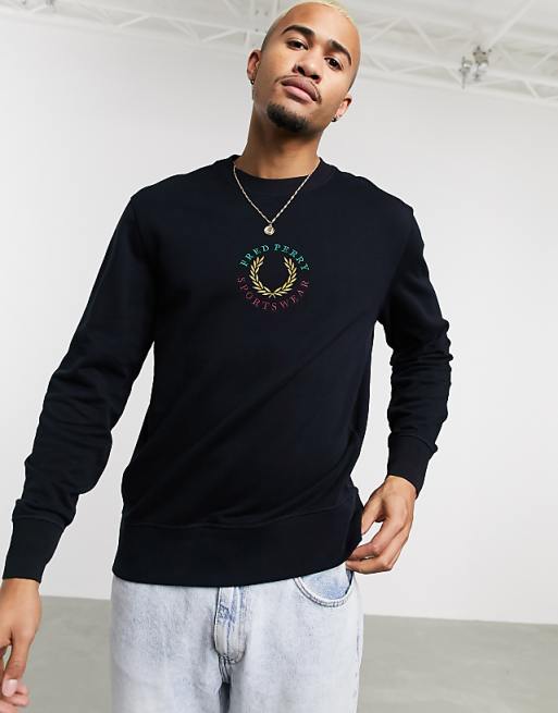 Fred Perry global branded sweat in navy ASOS