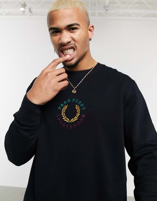 Fred Perry global branded sweat in navy ASOS