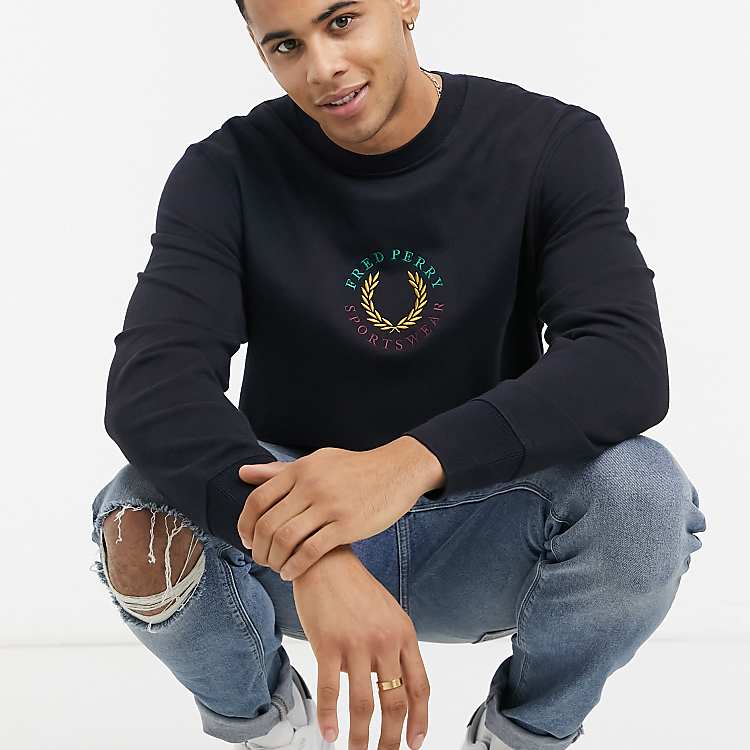 Fred Perry global branded sweatshirt in navy ASOS