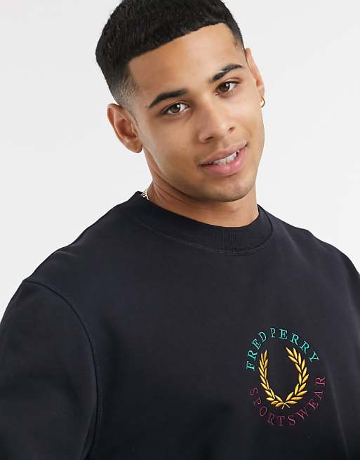 Fred Perry global branded sweatshirt in navy ASOS