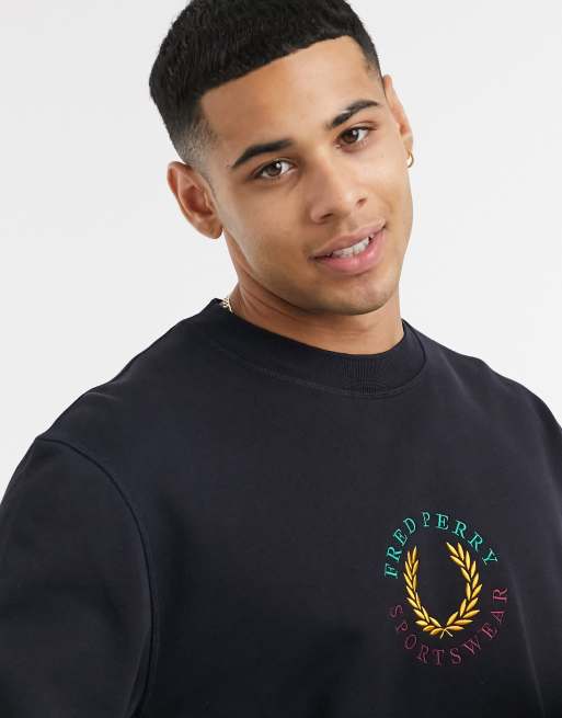 Fred Perry global branded sweatshirt in navy | ASOS