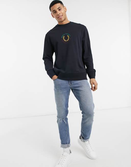 Fred Perry global branded sweatshirt in navy