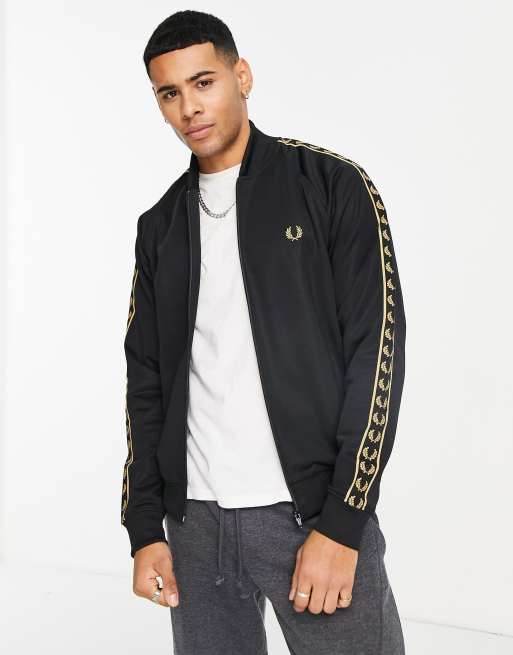 Fred Perry gold taped bomber neck track jacket in black