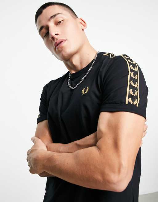 Black and gold fred perry store t shirt