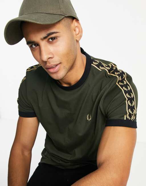 Fred Perry gold taped ringer t-shirt in green | ASOS