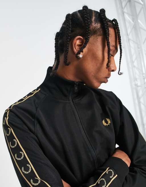 Fred Perry gold taped track jacket in black | ASOS