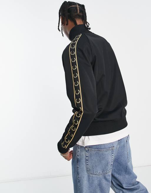 Fred Perry gold taped track jacket in black | ASOS