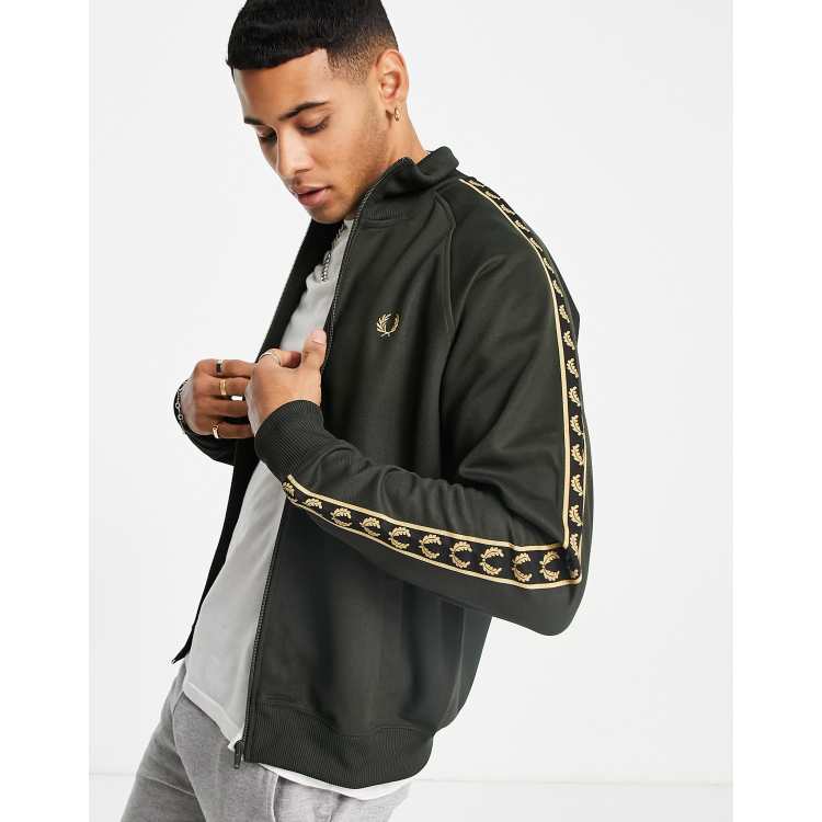 Fred Perry gold taped track jacket in green ASOS