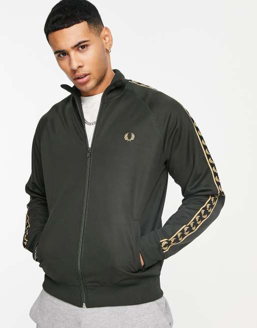 Fred Perry gold taped track jacket in green