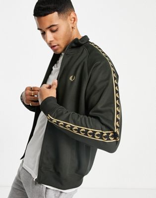Fred Perry gold taped track jacket in green