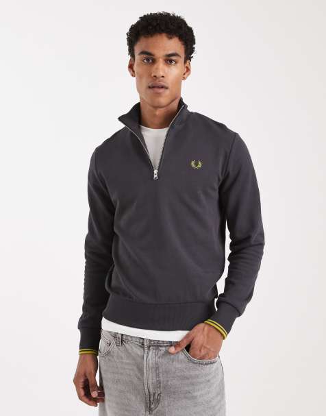 Fred Perry – Grå sweatshirt med kort dragkedja och ränder - view 1