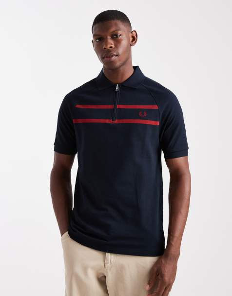 Fred Perry pique zip neck polo shirt in navy