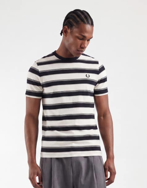 Fred Perry – Granatowo-biały T-shirt w drobne paski - view 1