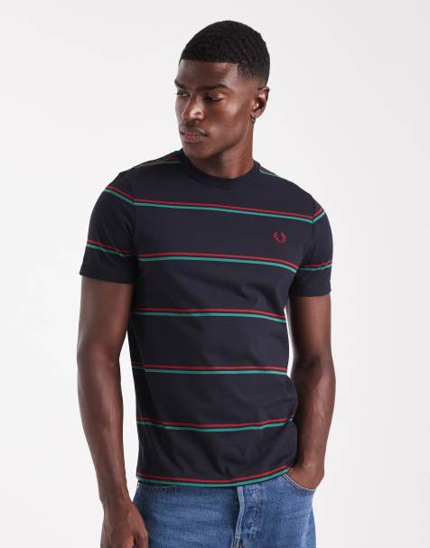 Fred Perry striped heavyweight t-shirt in navy