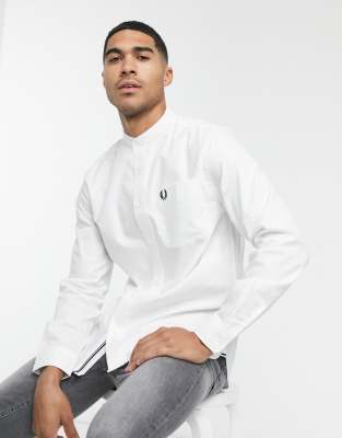 Fred Perry grandad collar oxford shirt in white