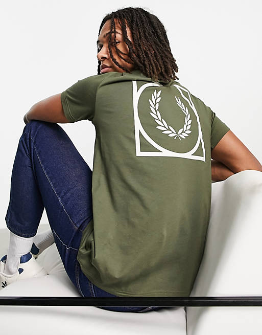  Fred Perry graphic back print t-shirt in khaki 