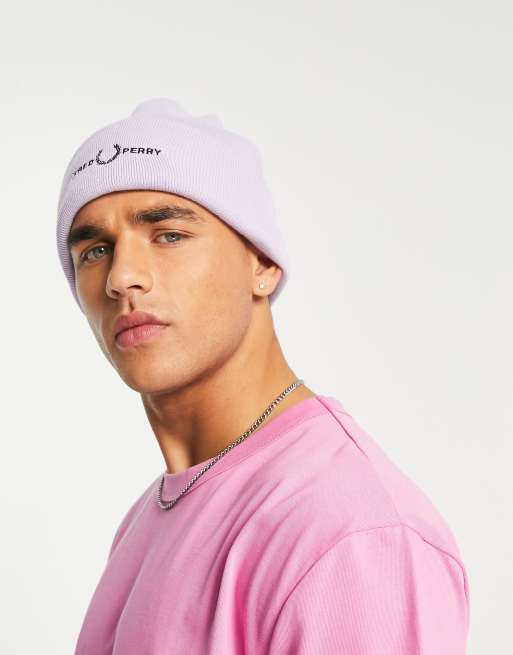 Fred Perry graphic beanie in lilac, 2 of 4