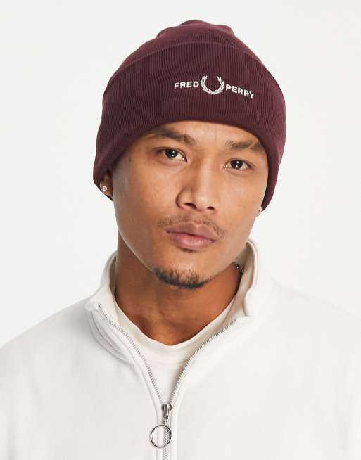 Fred Perry graphic beanie in red | ASOS