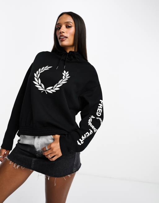 Fred Perry graphic branded hoodie in black ASOS