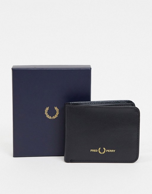 Fred Perry graphic leather billfold wallet in black