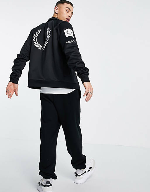 Fred Perry graphic logo track jacket in black