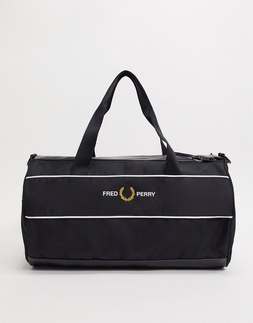 Fred Perry Graphic Panel Barrel Bag In Black