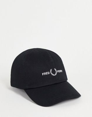 Fred Perry graphic tape cap in black