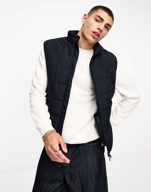 Fred Perry grid detail insulated gilet in navy ASOS