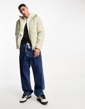 Hollister sherpa lined denim puffer jacket in mid blue - ShopStyle