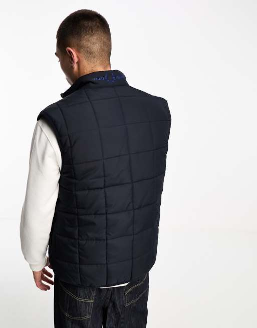 Fred Perry grid detail insulated vest in navy