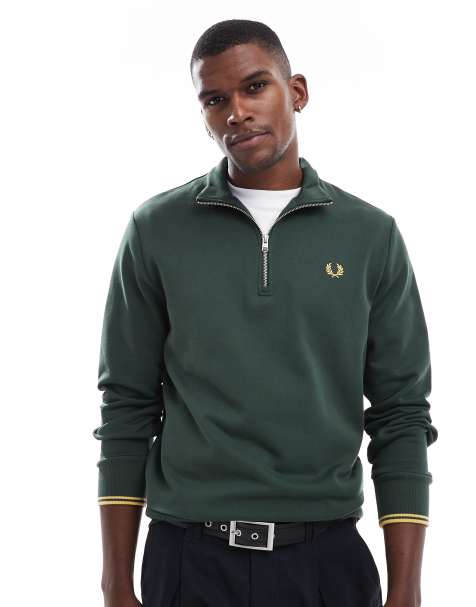 Fred Perry - Grøn sweatshirt med lynlås i halv længde - view 1