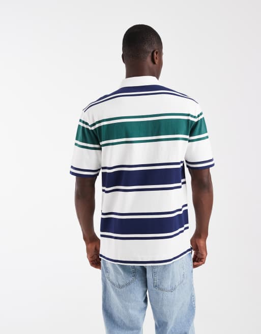 Fred Perry – Grön-, blå- och vitrandig pikétröja med avslappnad passform, 4 av 5