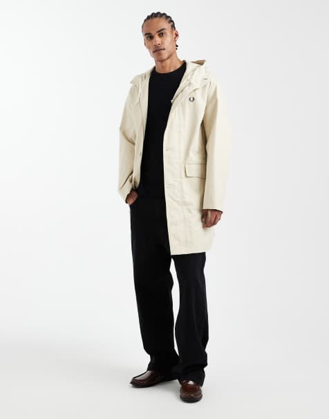 Fred Perry - Groundsman - Lange parka met capuchon en logo in gebroken wit - view 1
