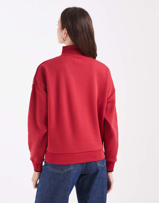 Fred Perry half zip high neck logo sweatshirt in red, 3 of 4