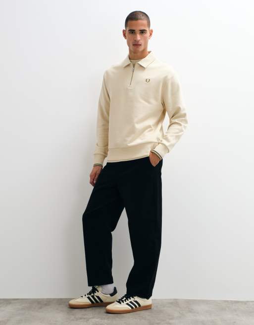 Fred Perry half zip logo polo sweatshirt in beige, 5 of 5