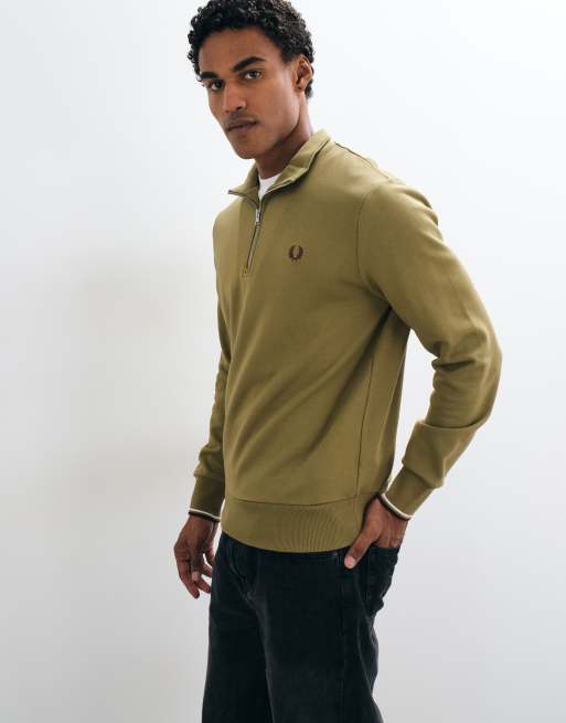 Fred Perry half zip logo sweatshirt in bronze, 3 of 5