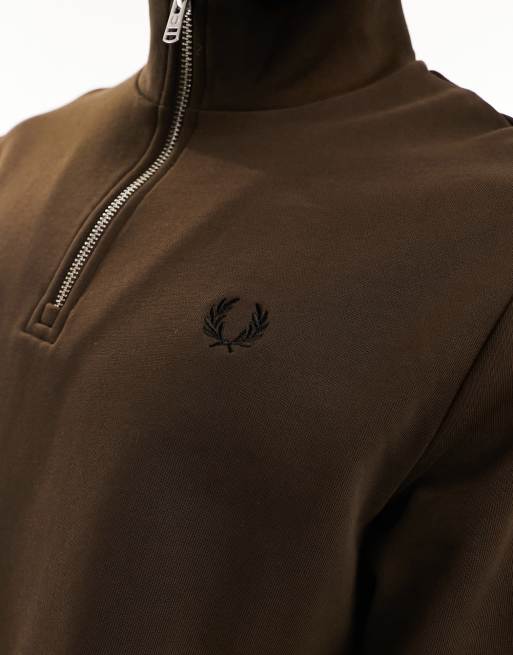 Fred Perry half zip logo sweatshirt in burnt tobacco