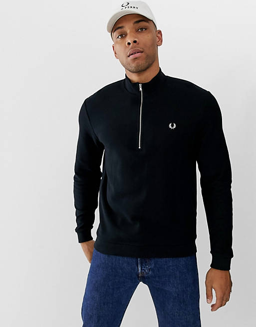 Fred Perry Pique Textured Half-zip Sweatshirt in Black for Men Mens Clothing Activewear gym and workout clothes Sweatshirts 