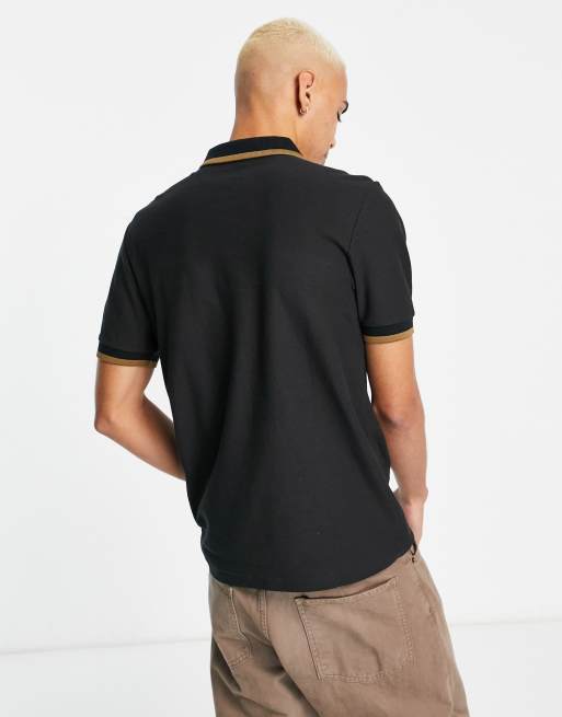 Fred Perry half zip polo shirt in black | ASOS