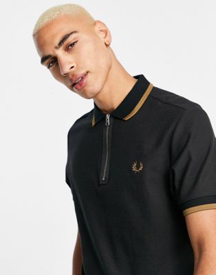 Fred Perry half zip polo shirt in black