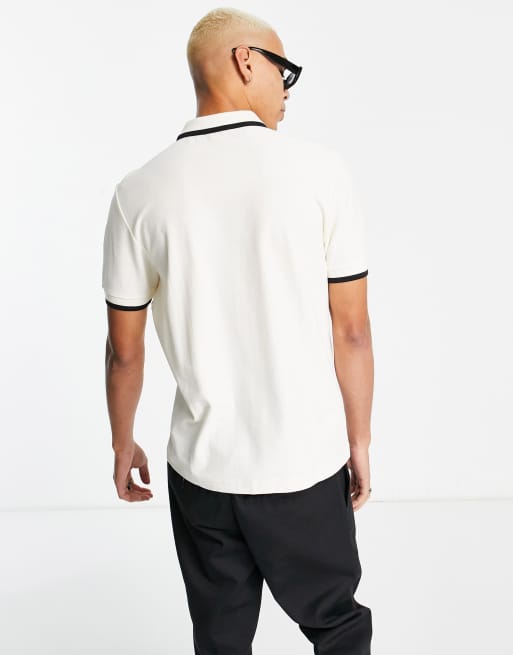 Fred Perry half zip polo shirt in cream | ASOS