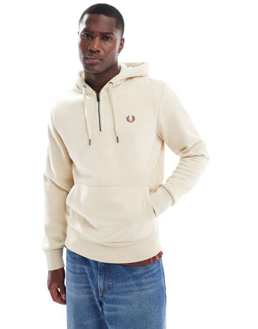 Fred Perry half zip pullover hoodie in light beige ASOS