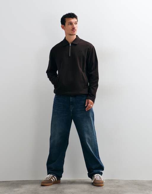 Fred Perry half zip smock sweatshirt in dark brown, 2 of 5