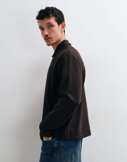 Fred Perry half zip smock sweatshirt in dark brown, 4 of 5