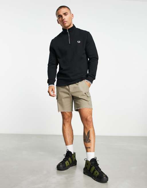 【現行】FRED PERRY Half Zip Sweatshirt Black Tonal Tape Half Zip Sweatshirt - Black | Men's Sweatshirts