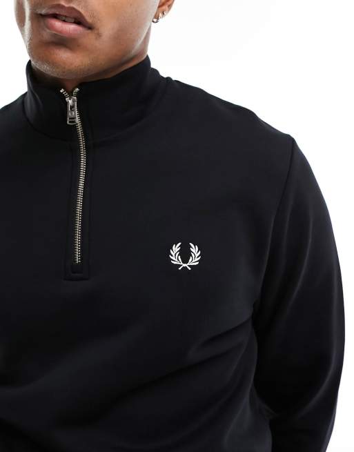FRED PERRY☆ Half Zip Sweatshirt BLACK Tonal Tape Half Zip Sweatshirt - Black | Men's Sweatshirts