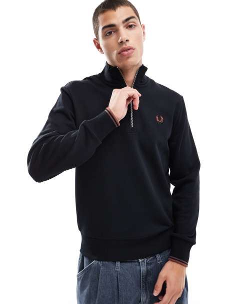 Fred Perry half zip sweatshirt in black - view 1