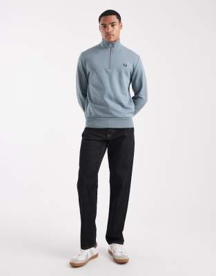Fred Perry Half Zip Sweatshirt In Blue